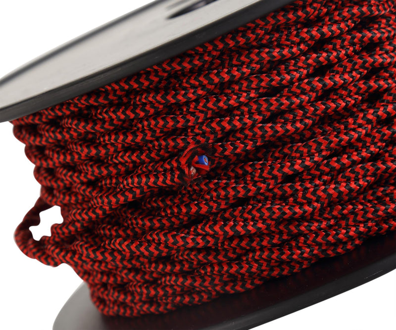 Deco Cavo 1m Red & BlackWave Stripe Braided Twisted 2 Core 0.75mm Cable VDE Approved (qty ordered will be supplied as one continuous length) • D0544