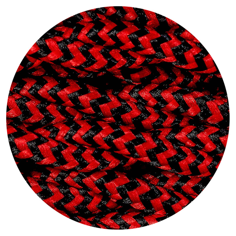 Deco Cavo 1m Red & BlackWave Stripe Braided Twisted 2 Core 0.75mm Cable VDE Approved (qty ordered will be supplied as one continuous length) • D0544