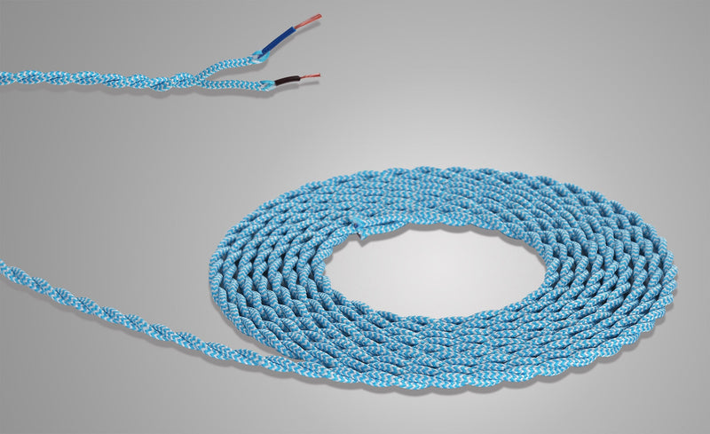Deco Cavo 1m Blue & White Wave Stripe Braided Twisted 2 Core 0.75mm Cable VDE Approved (qty ordered will be supplied as one continuous length) • D0545