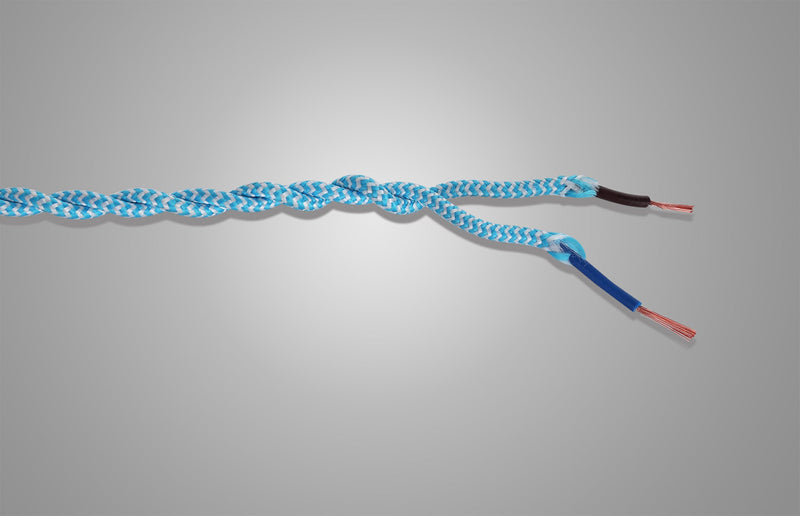 Deco Cavo 1m Blue & White Wave Stripe Braided Twisted 2 Core 0.75mm Cable VDE Approved (qty ordered will be supplied as one continuous length) • D0545