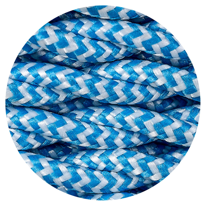 Deco Cavo 1m Blue & White Wave Stripe Braided Twisted 2 Core 0.75mm Cable VDE Approved (qty ordered will be supplied as one continuous length) • D0545
