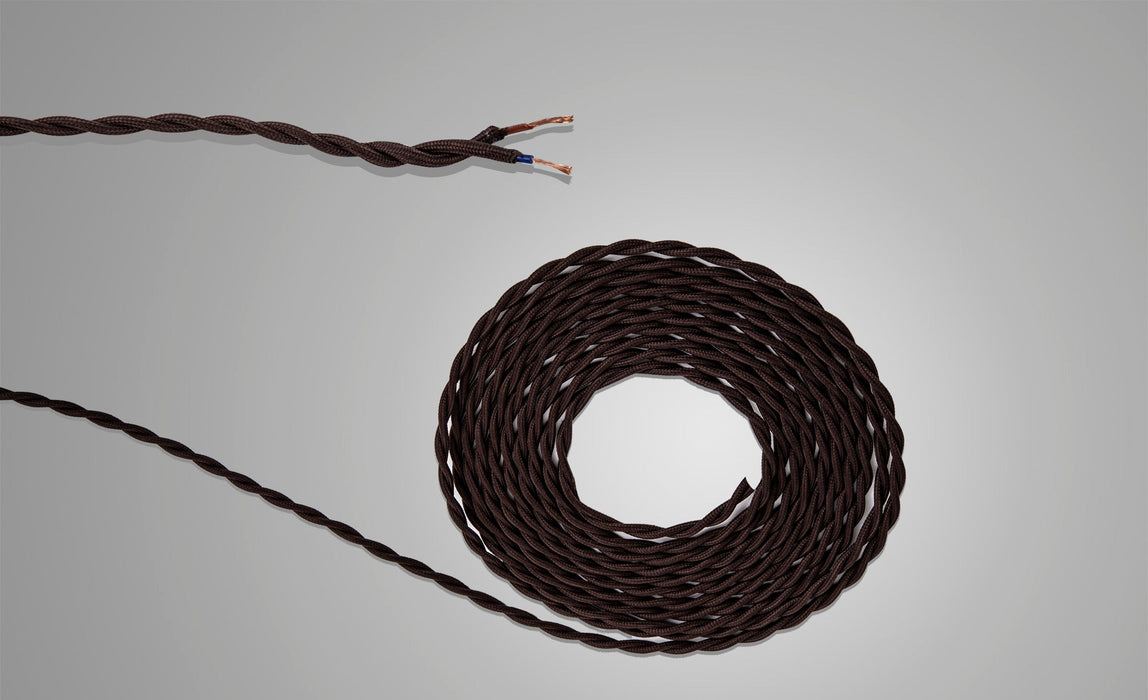 Deco Cavo 1m Dark Brown Braided Twisted 2 Core 0.75mm Cable VDE Approved (qty ordered will be supplied as one continuous length) • D0658