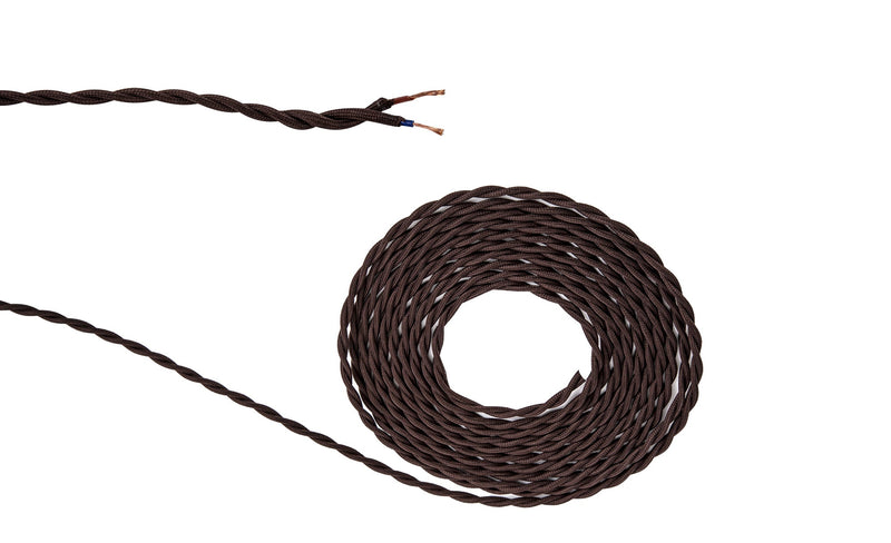 Deco Cavo 1m Dark Brown Braided Twisted 2 Core 0.75mm Cable VDE Approved (qty ordered will be supplied as one continuous length) • D0658