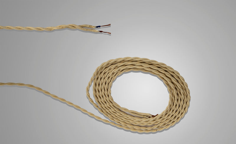 Deco Cavo 1m Beige Braided Twisted 2 Core 0.75mm Cable VDE Approved (qty ordered will be supplied as one continuous length) • D0659