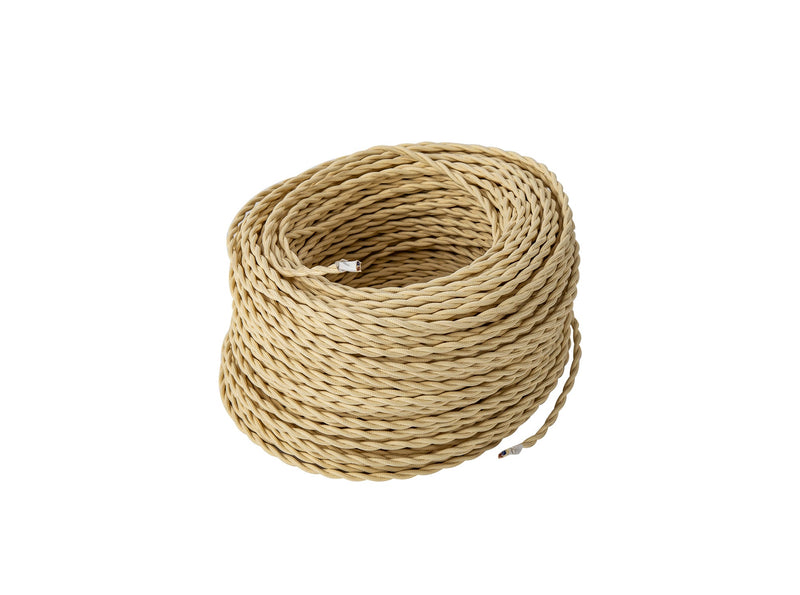 Deco Cavo 1m Beige Braided Twisted 2 Core 0.75mm Cable VDE Approved (qty ordered will be supplied as one continuous length) • D0659