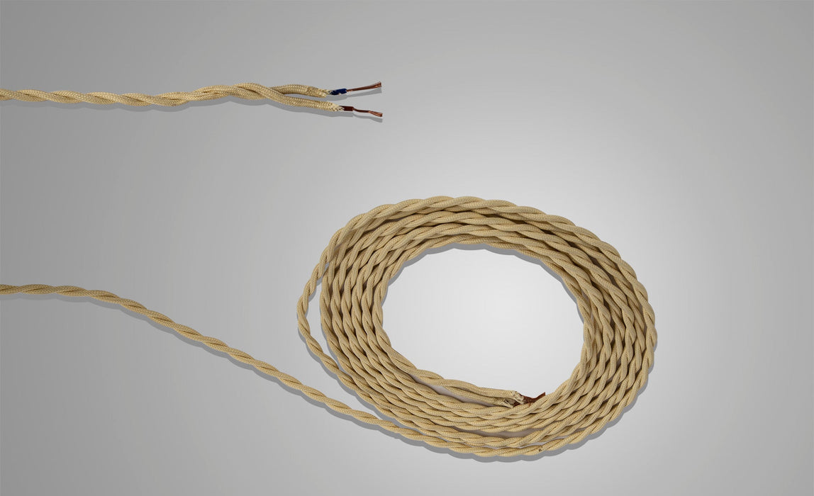 Deco Cavo 1m Beige Braided Twisted 2 Core 0.75mm Cable VDE Approved (qty ordered will be supplied as one continuous length) • D0659