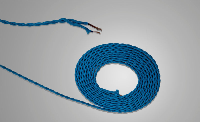 Deco Cavo 1m Blue Braided Twisted 2 Core 0.75mm Cable VDE Approved (qty ordered will be supplied as one continuous length) • D0660