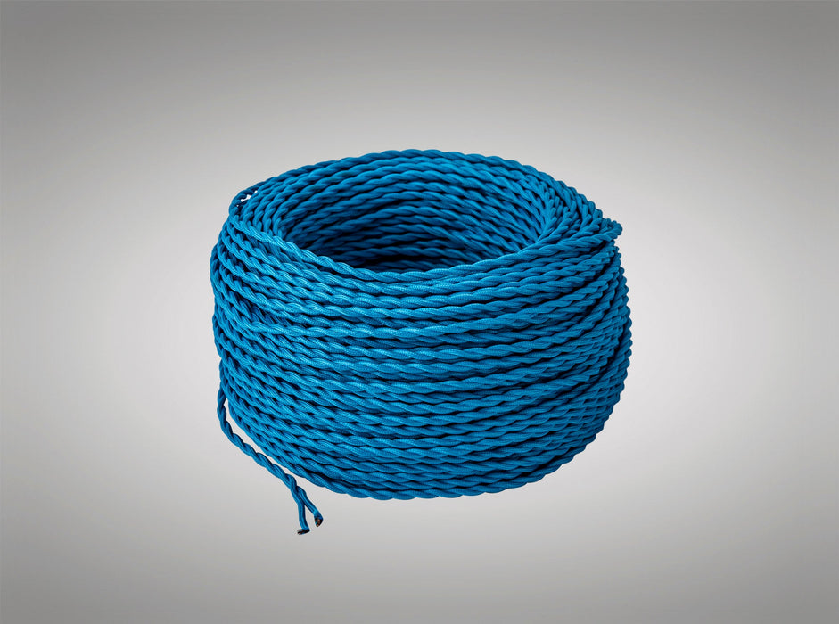 Deco Cavo 1m Blue Braided Twisted 2 Core 0.75mm Cable VDE Approved (qty ordered will be supplied as one continuous length) • D0660