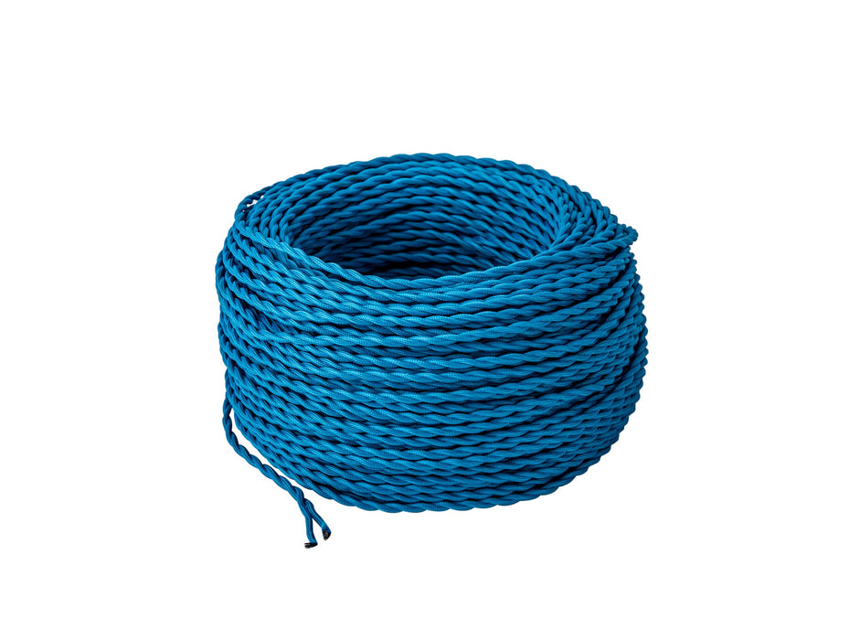 Deco Cavo 1m Blue Braided Twisted 2 Core 0.75mm Cable VDE Approved (qty ordered will be supplied as one continuous length) • D0660