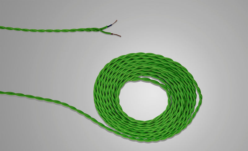 Deco Cavo 1m Light Green Braided Twisted 2 Core 0.75mm Cable VDE Approved (qty ordered will be supplied as one continuous length) • D0661