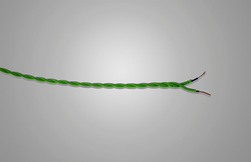 Deco Cavo 1m Light Green Braided Twisted 2 Core 0.75mm Cable VDE Approved (qty ordered will be supplied as one continuous length) • D0661