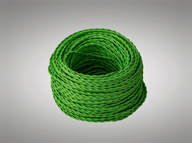 Deco Cavo 1m Light Green Braided Twisted 2 Core 0.75mm Cable VDE Approved (qty ordered will be supplied as one continuous length) • D0661