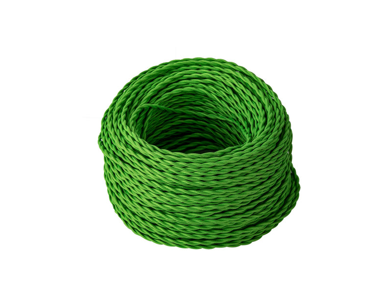 Deco Cavo 1m Light Green Braided Twisted 2 Core 0.75mm Cable VDE Approved (qty ordered will be supplied as one continuous length) • D0661