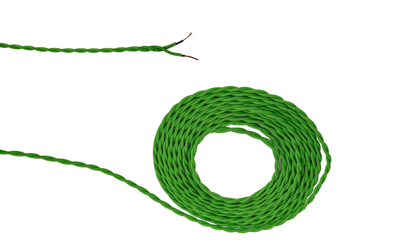 Deco Cavo 1m Light Green Braided Twisted 2 Core 0.75mm Cable VDE Approved (qty ordered will be supplied as one continuous length) • D0661