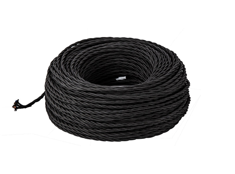 Deco Cavo 1m Black Braided Twisted 3 Core 0.75mm Cable VDE Approved (qty ordered will be supplied as one continuous length) • D0663
