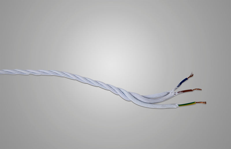 Deco Cavo 1m White Braided Twisted 3 Core 0.75mm Cable VDE Approved (qty ordered will be supplied as one continuous length) • D0664
