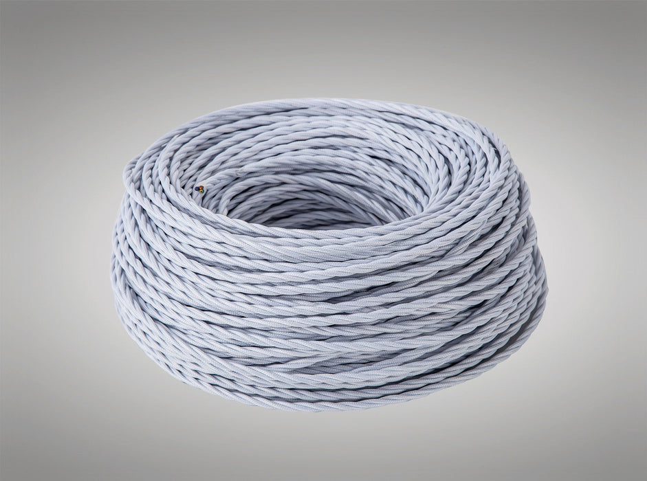 Deco Cavo 1m White Braided Twisted 3 Core 0.75mm Cable VDE Approved (qty ordered will be supplied as one continuous length) • D0664