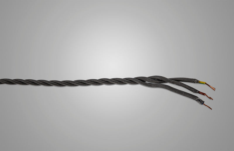 Deco Cavo 1m Grey Braided Twisted 3 Core 0.75mm Cable VDE Approved (qty ordered will be supplied as one continuous length) • D0665