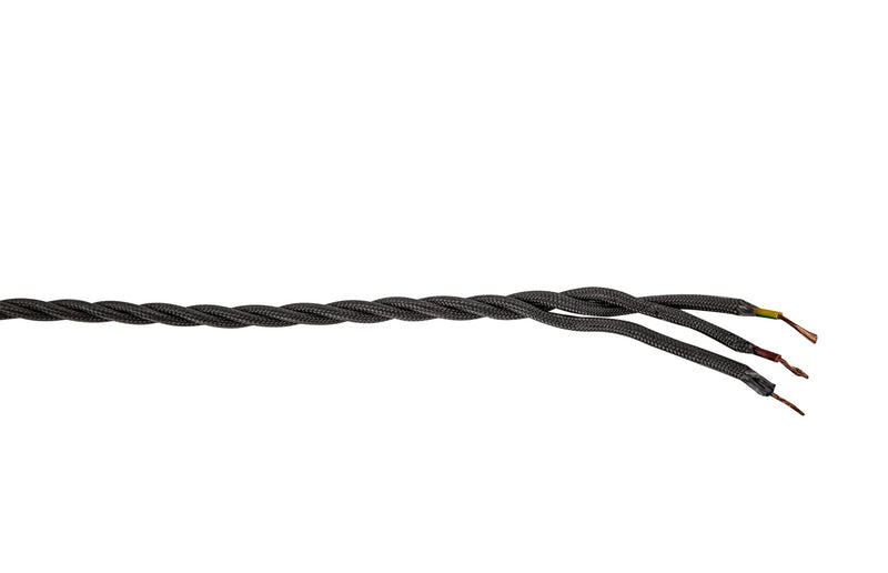 Deco Cavo 1m Grey Braided Twisted 3 Core 0.75mm Cable VDE Approved (qty ordered will be supplied as one continuous length) • D0665
