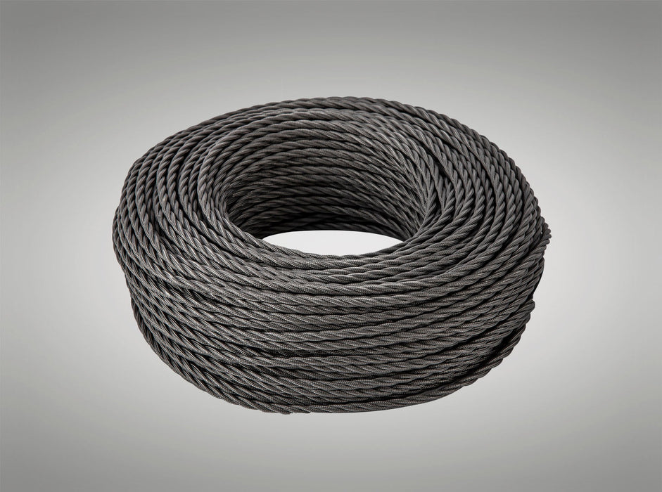 Deco Cavo 1m Grey Braided Twisted 3 Core 0.75mm Cable VDE Approved (qty ordered will be supplied as one continuous length) • D0665