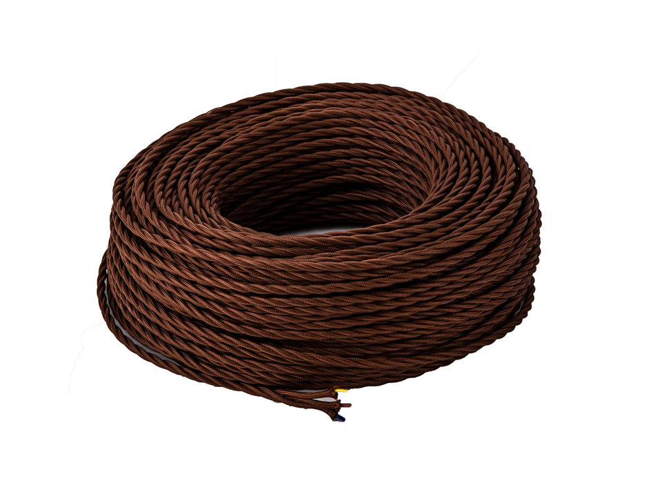 Deco Cavo 1m Brown Braided Twisted 3 Core 0.75mm Cable VDE Approved (qty ordered will be supplied as one continuous length) • D0666