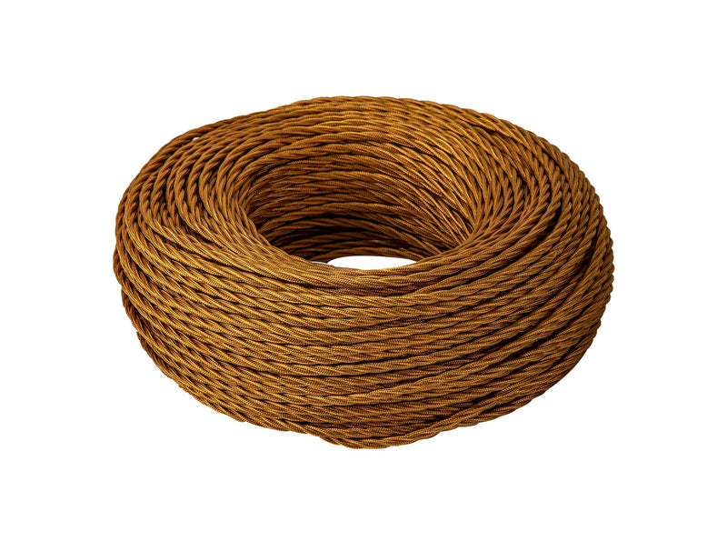 Deco Cavo 1m Gold Braided Twisted 3 Core 0.75mm Cable VDE Approved (qty ordered will be supplied as one continuous length) • D0667