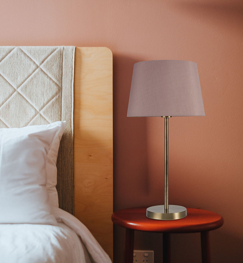 Deco Cedar Round Base Small Table Lamp Without Shade, Inline Switch, 1 Light E14 Satin Nickel • D0365