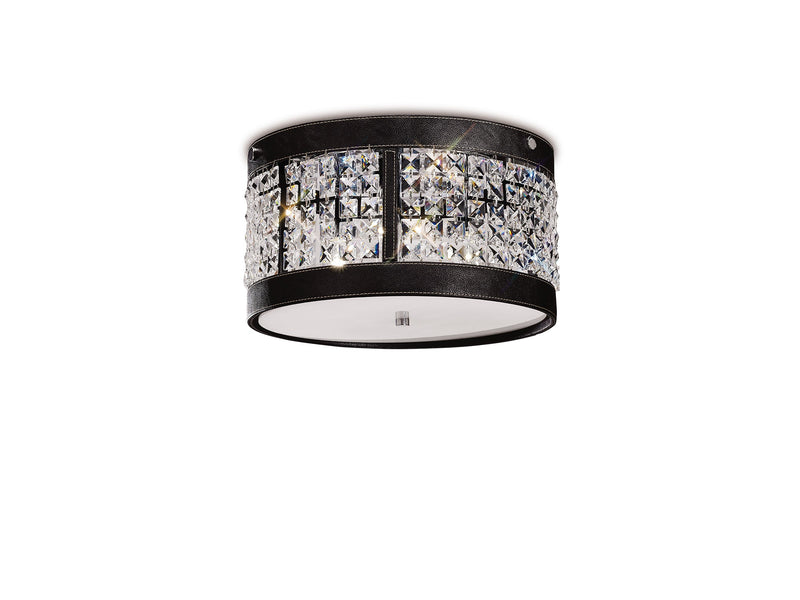 Diyas Celsa Ceiling 3 Light E14 Polished Chrome/Dark Brown Faux Leather/Crystal • IL31040
