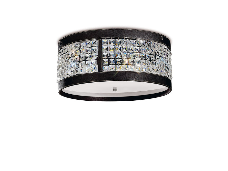 Diyas Celsa Ceiling 4 Light E14 Polished Chrome/Dark Brown Faux Leather/Crystal • IL31041