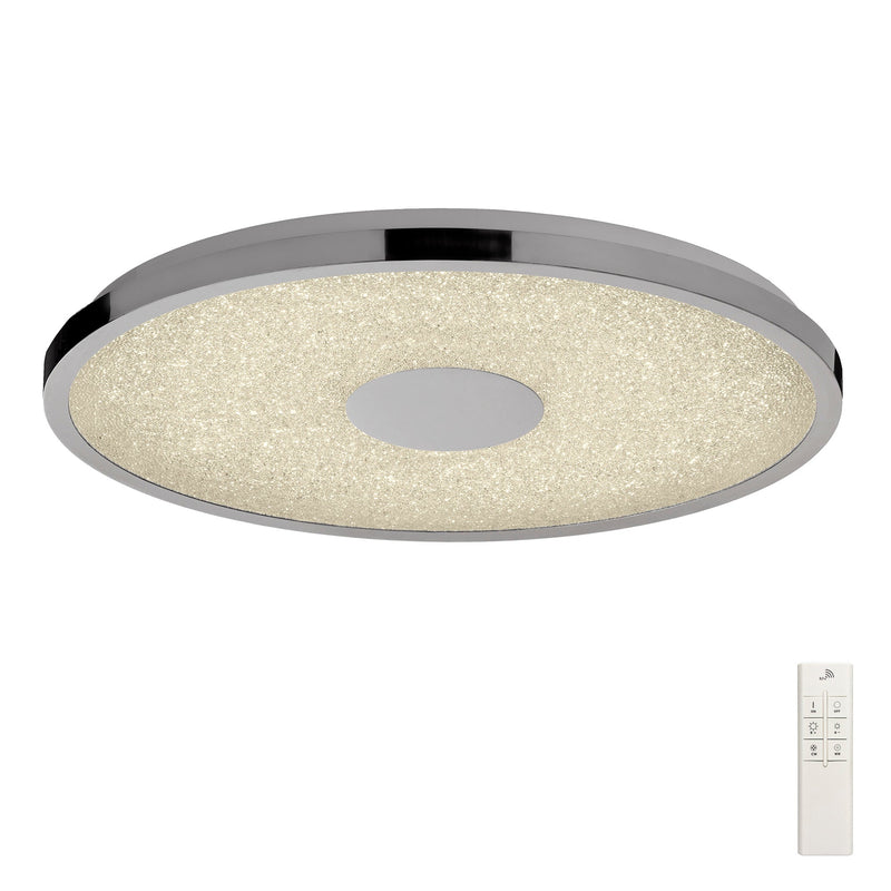 Mantra M5930 Centara Flush 48cm Round 40W LED 3000-6500K Tuneable, 3200lm, Remote Control Chrome/ Acrylic, 3yrs Warranty • M5930