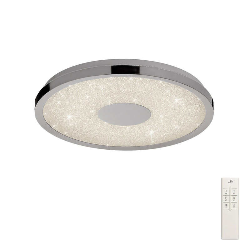 Mantra M5931 Centara Flush 38cm Round 18W LED 3000-6500K Tuneable, 1680lm, Remote Control Chrome/ Acrylic, 3yrs Warranty • M5931