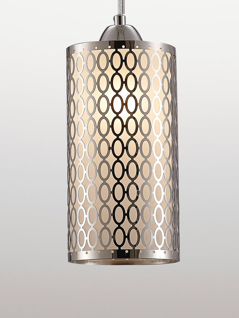 Deco Charon Single Oval Pattern Pendant 1 Light E27 Polished Chrome • D0132