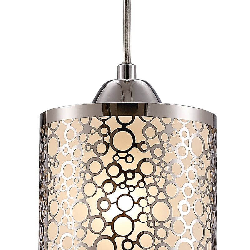 Deco Charon Single Circle Pattern Pendant 1 Light E27 Polished Chrome • D0133