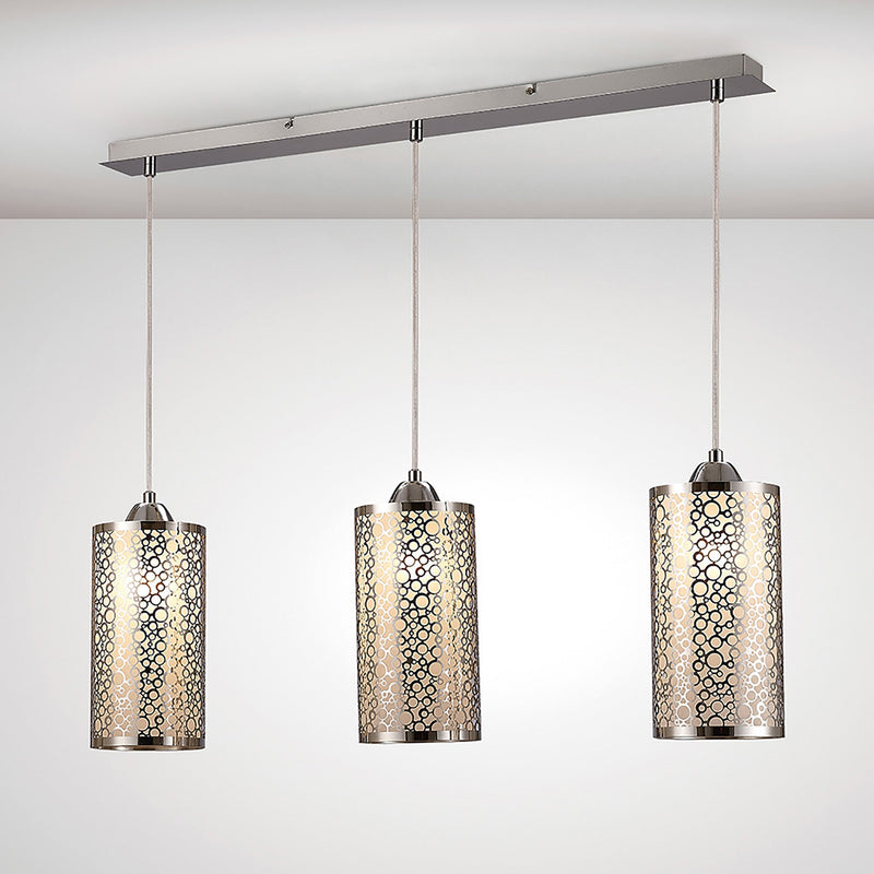 Deco Charon Circle Pattern Pendant 3 Light E27 Linear Polished Chrome • D0134