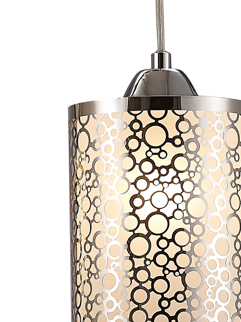 Deco Charon Circle Pattern Pendant 3 Light E27 Linear Polished Chrome • D0134