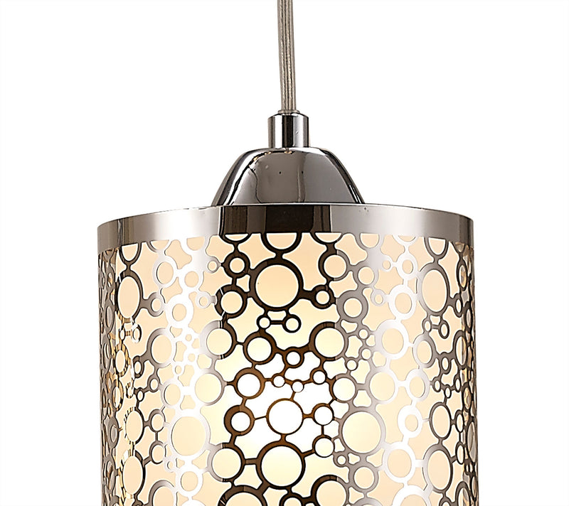 Deco Charon Circle Pattern Pendant 3 Light E27 Linear Polished Chrome • D0134