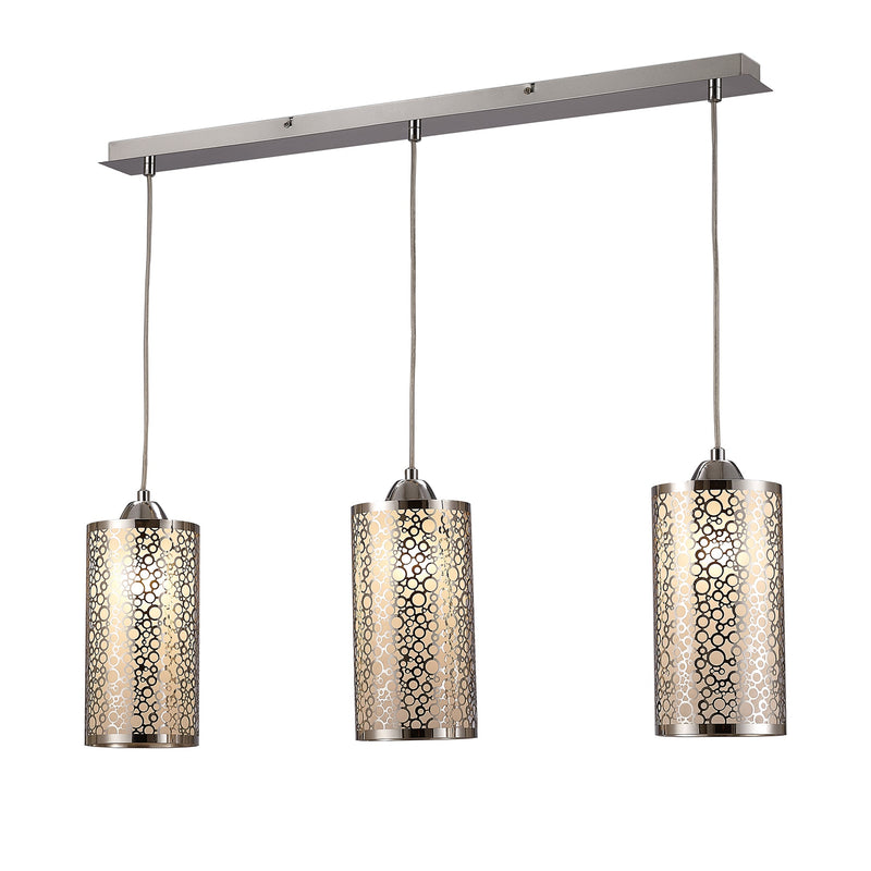Deco Charon Circle Pattern Pendant 3 Light E27 Linear Polished Chrome • D0134