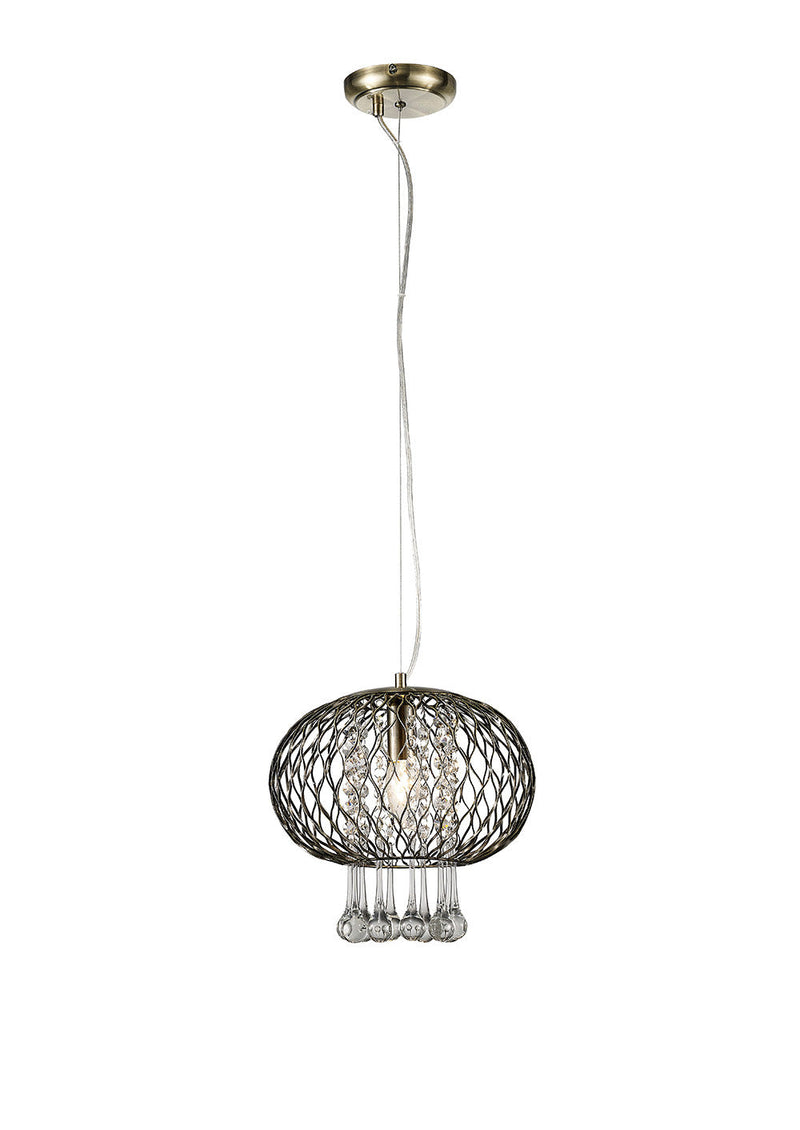 Diyas  Chelsie Medium Pendant 1 Light E14 Antique Brass/Clear Beaded Glass • IL31522