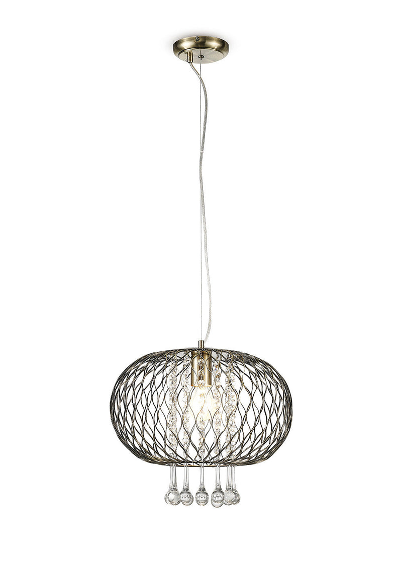 Diyas  Chelsie Large Pendant 1 Light E27 Antique Brass/Clear Beaded Glass • IL31523