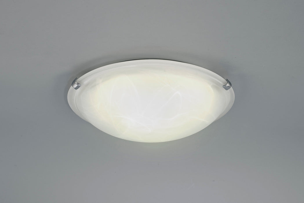 Deco Chester 2 Light E27 Flush Ceiling 300mm Round, Polished Chrome With Frosted Alabaster Glass • D0389