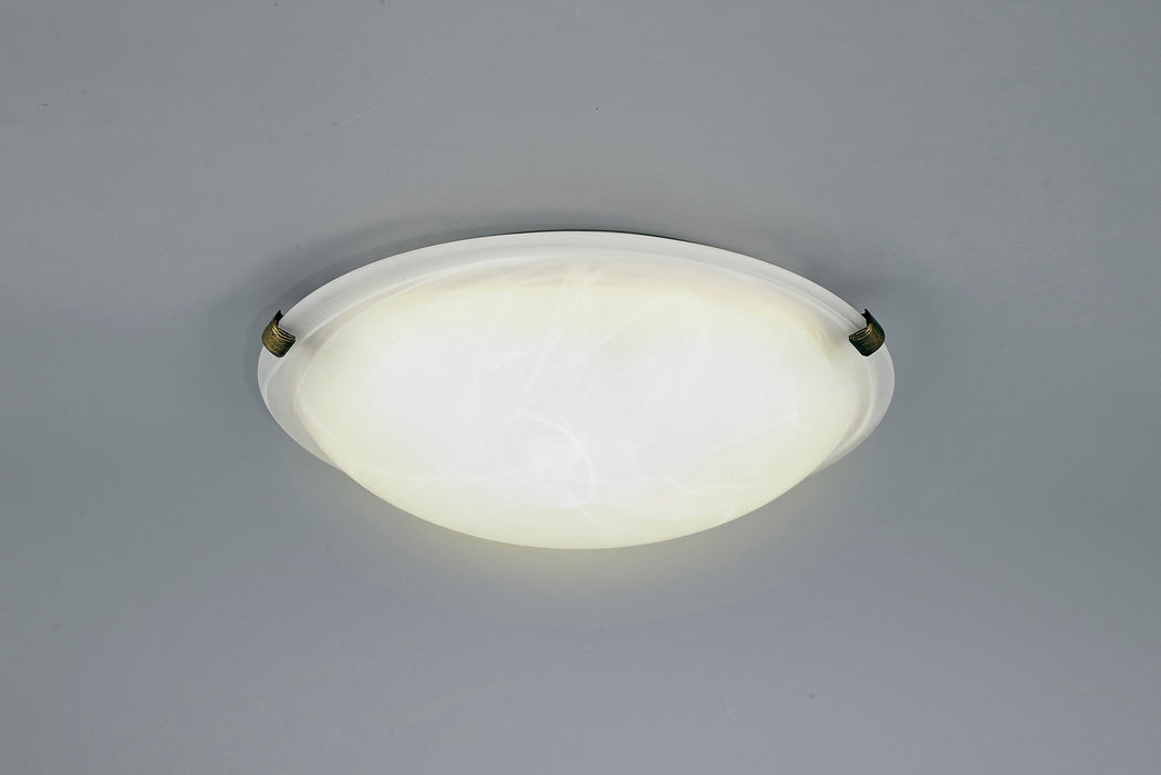 Deco Chester 2 Light E27 Flush Ceiling 300mm Round, Black/Gold With Frosted Alabaster Glass • D0392