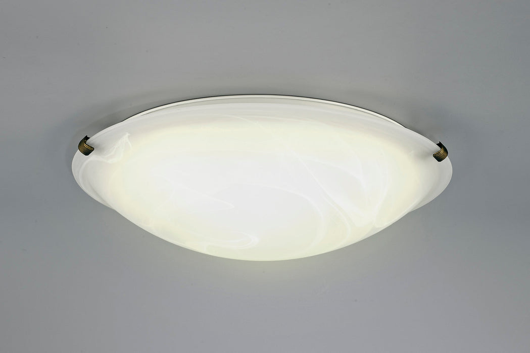Deco Chester 3 Light E27 Flush Ceiling 400mm Round, Black/Gold With Frosted Alabaster Glass • D0393