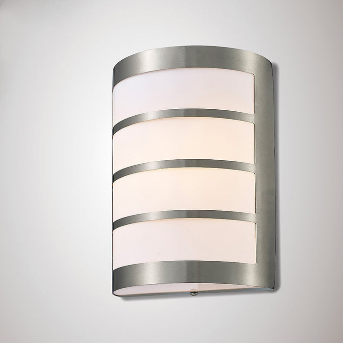 Deco Clayton Flush Wall Lamp 1 Light E27 IP44 Exterior Louvre Design Stainless Steel/Opal • D0076