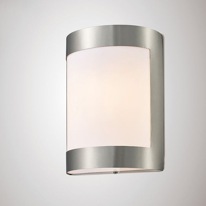 Deco Clayton Flush Wall Lamp 1 Light E27 IP44 Exterior Plain Design Stainless Steel/Opal • D0078