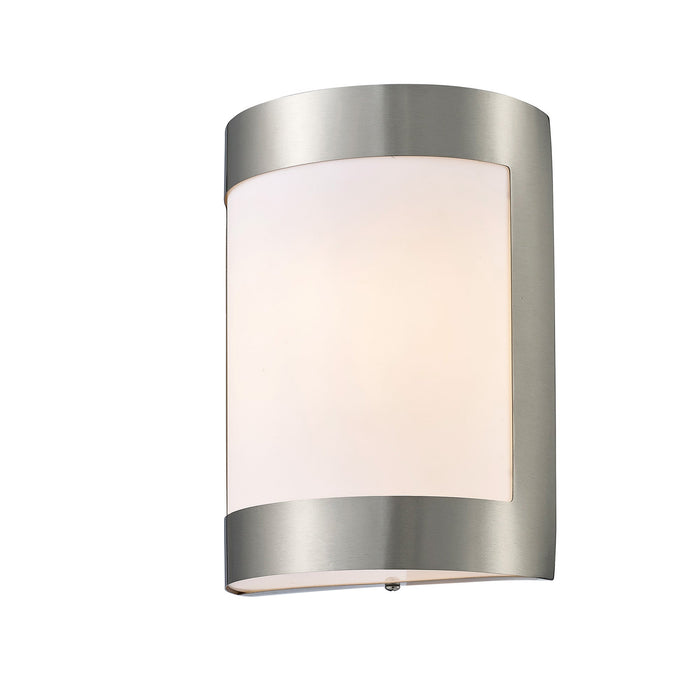 Deco Clayton Flush Wall Lamp 1 Light E27 IP44 Exterior Plain Design Stainless Steel/Opal • D0078