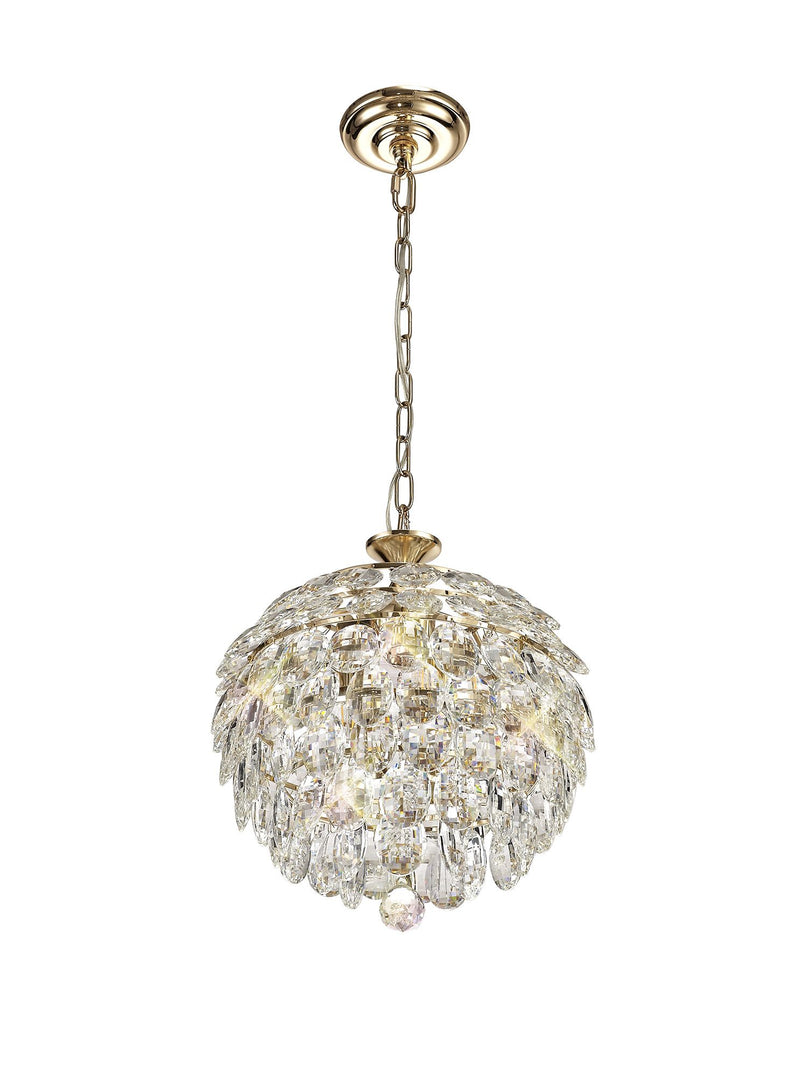 Diyas Coniston Pendant, 3 Light E14, French Gold/Crystal • IL32803
