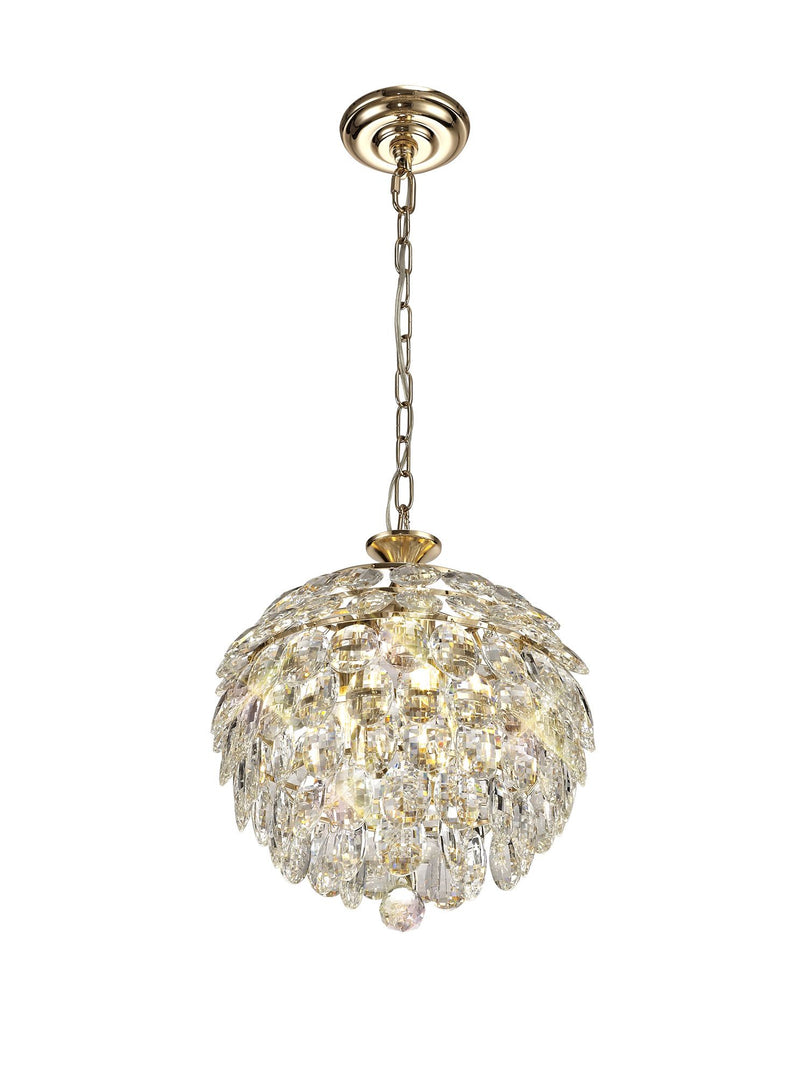 Diyas Coniston Pendant, 3 Light E14, French Gold/Crystal • IL32803