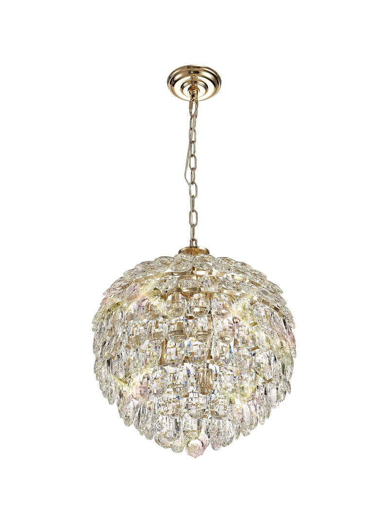 Diyas Coniston Pendant, 6 Light E14, French Gold/Crystal • IL32804