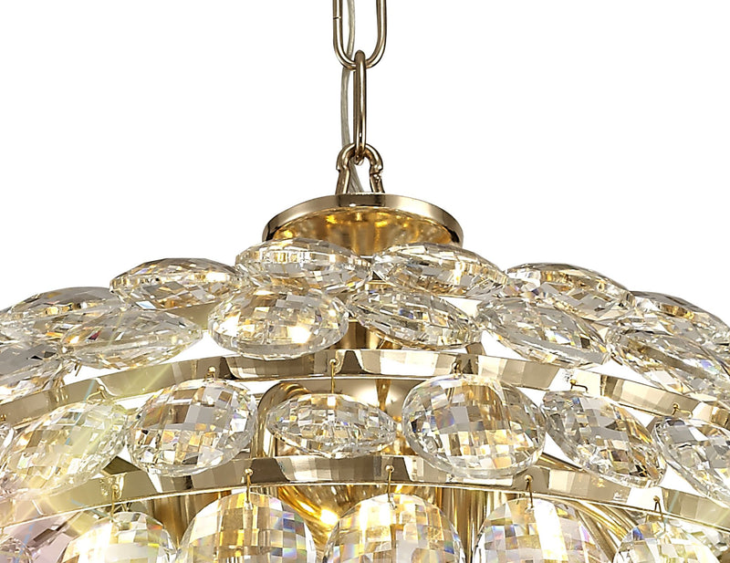 Diyas Coniston Pendant, 6 Light E14, French Gold/Crystal • IL32804