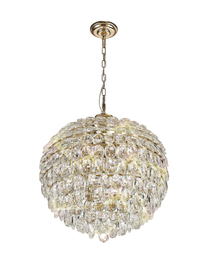 Diyas Coniston Pendant, 9 Light E14, French Gold/Crystal Item Weight: 20kg • IL32805